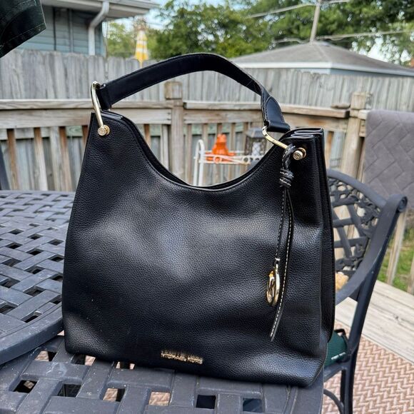 Michael Kors Joan Black Large Pebbled Leather Shoulder Bag Purse - Picture 1 of 7